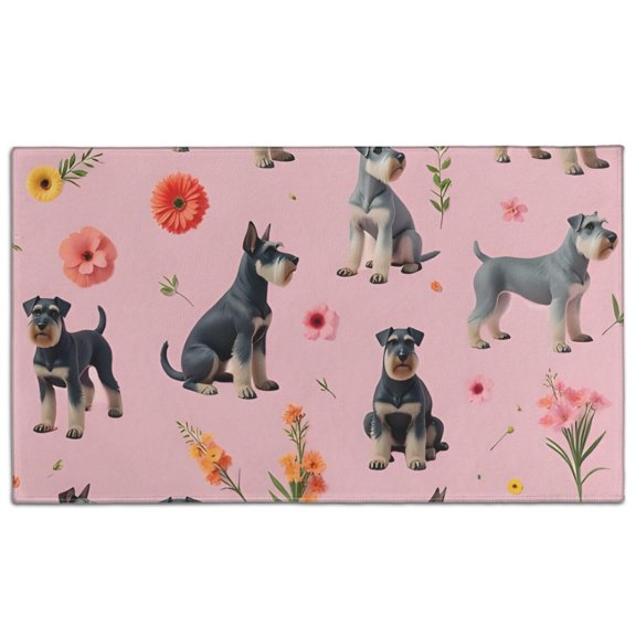 Schnauzer Dogs and Pioneer Flower Door Rugs,Washable Non Slip Door Mats Indoor,Decorative Door Mats,Entry Mat Indoor for Entrance,Bedroom,Kitchen,Bathroom,17"x30"