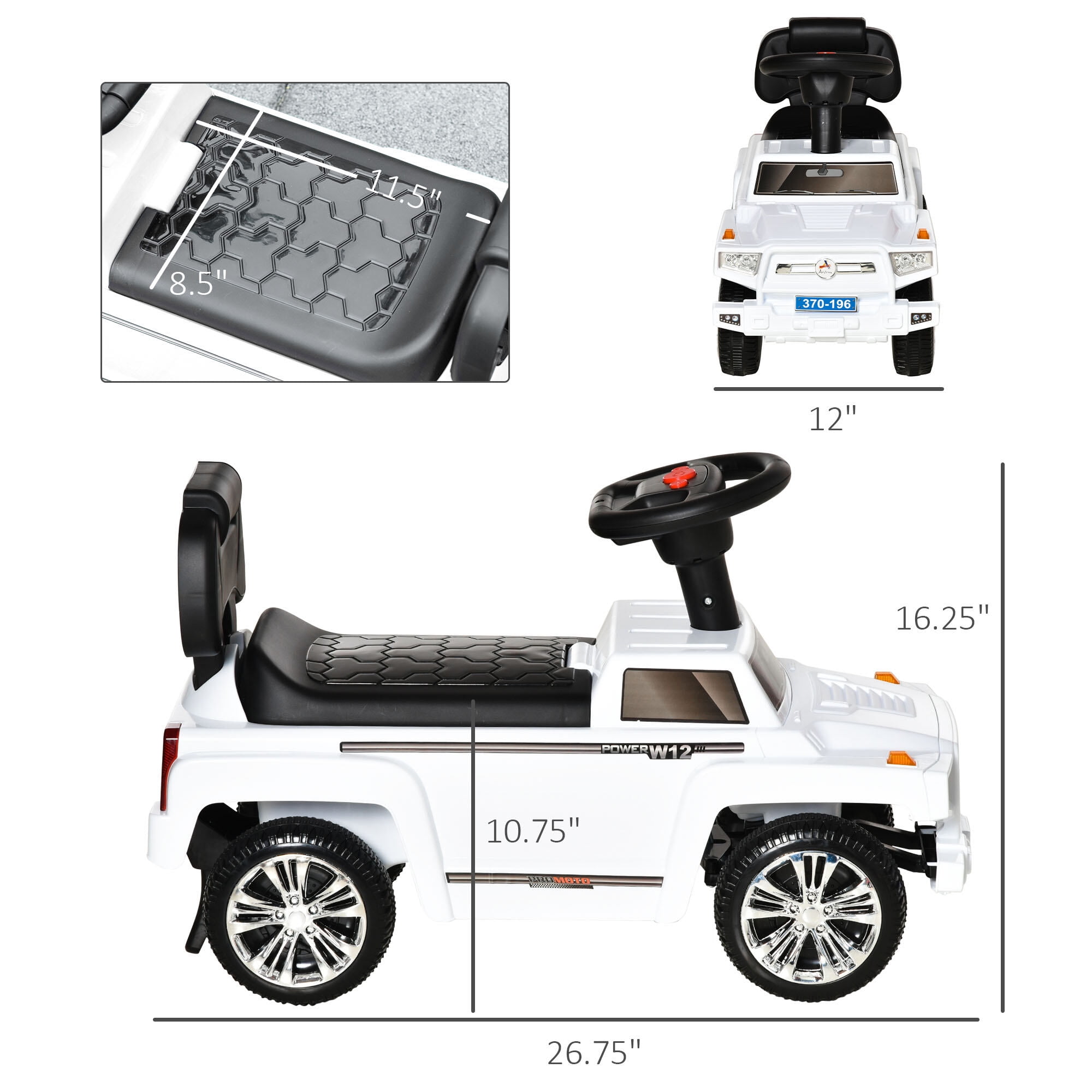 Kids Ride On Push Car,Suv Style Sliding Walking Car for Toddle with Horn,Music,Working Lights,Hidden Storage and Anti-Dumping System,White,White Metal Toys Kids Bikes Riding Toys