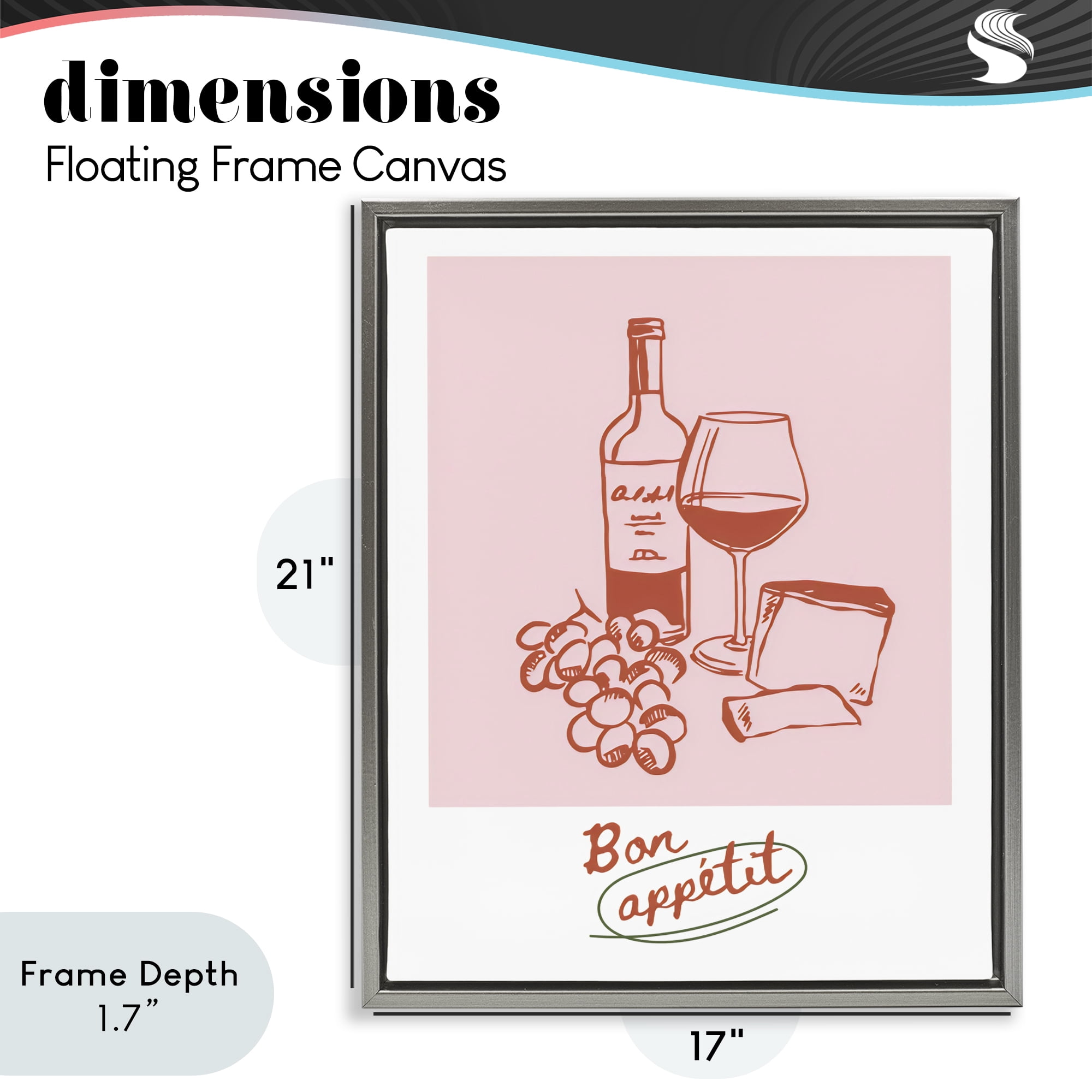 Stupell Industries Bon Appetit Wine & Grapes Gray Framed Floater Canvas Wall Art, design by The Prints Vibe