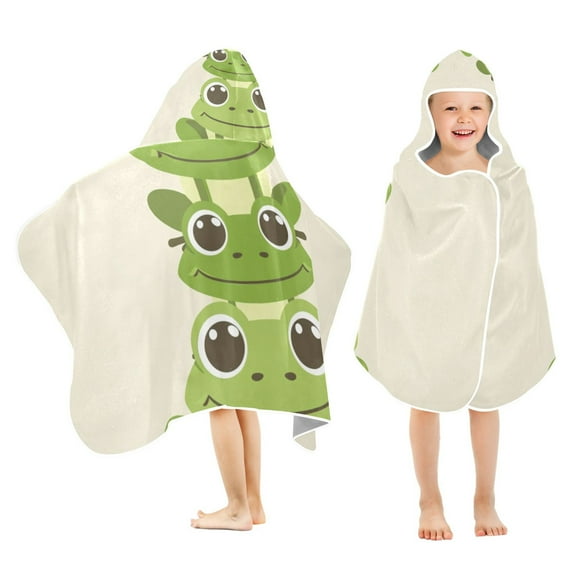 Cute Frogs Kids Hooded Beach Towel Baby Bath Poncho Towels with Hood Absorbent 50"x23.5" for Pool Swimming