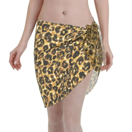 Adobk Gold Glitter Leopard Swimsuit Coverups For Women Beach Bikini Short Skirt For Swimwear