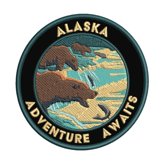 Adventure Awaits! Alaska 3.5 Inch Iron Or Sew On Embroidered Fabric Badge Patch Seek Adventure, National Park Iconic Series