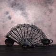 thumbnail image 2 of Lace Handheld Folding Fan Embroidered Flower Bridal Hand Fan Chinese Japanese Vintage Fan for 1920s Costume Wedding Dancing Tea Party (1, Black), 2 of 2