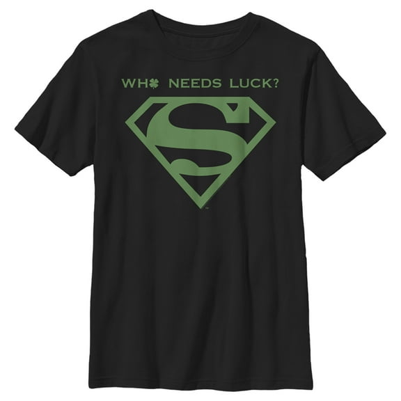 Boy's Superman St. Patrick's Day Who Needs Luck?  Graphic Tee Black Small