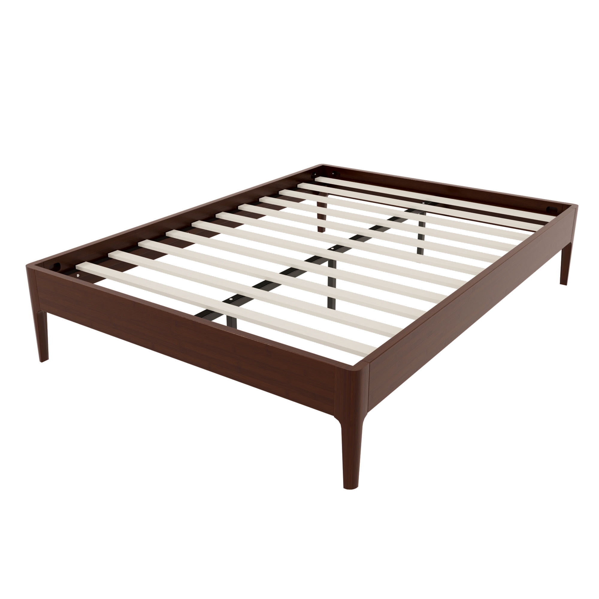 Euroco Bamboo Wood Platform Bed, Full Size Minimalist Style Bed, Chocolate