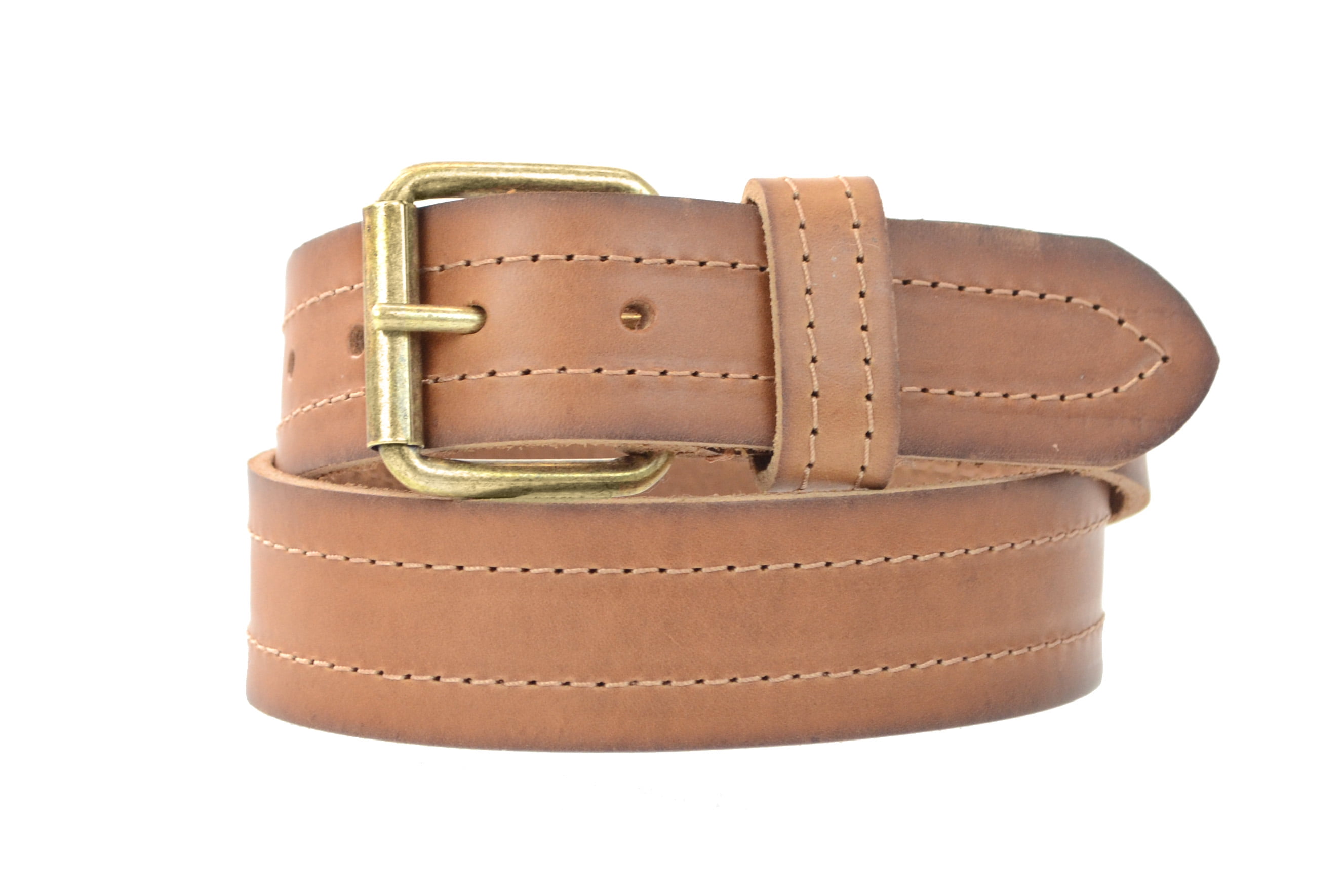 1 1/2" Natural Tan Harness Leather Belt Decorative Stitching Buckle Set 