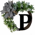 thumbnail image 1 of HAOAN Monogram Initial Letter Wreaths for Front Door with Striped Linen Bow & Grapevine Base Farmhouse Rustic Door Decor Spring Summer Green Wreath for Indoor Outdoor Home Xmas Decor, 1 of 6