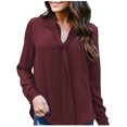 thumbnail image 7 of Abcnature Womens V Neck Shirts Loose Button Down T-Shirt Neckline Knotted Long Sleeve Blouse Tie Front Casual Henley Tops Wine L, 7 of 7