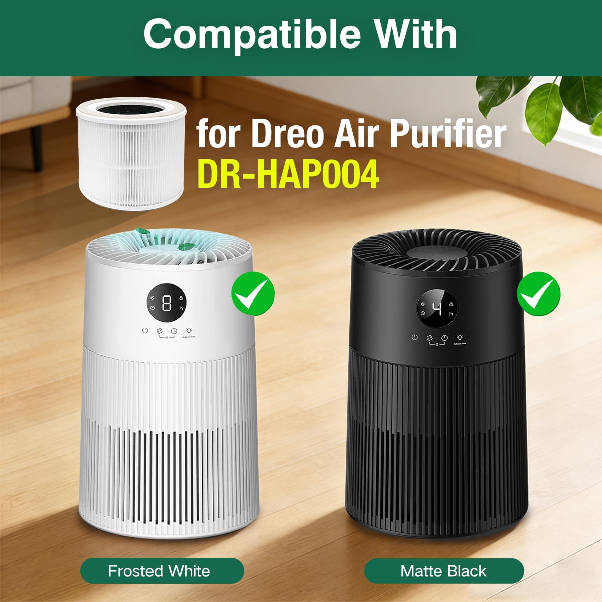 2 Pack H13 HEPA Replacement Filters | Compatible with Dreo Air Purifier DR-HAP004, 3-Layer High Efficiency Pollen & Fur Removal, Odor Filtration