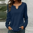 thumbnail image 2 of Women Fashion Casual Long Sleeve Solid Color Tops Shirts Blouses Tops Dark Blue Women Blending Shirts Women Shirts(S), 2 of 6