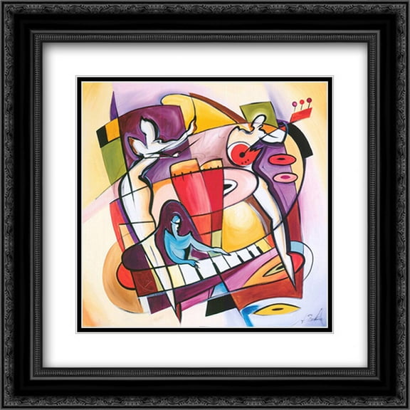 Stroking The Keys 2x Matted 14x14 Black Ornate Framed Art Print by Alfred Gockel