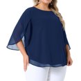 thumbnail image 2 of DARING DIVA Women's Plus Petal Sleeve Chiffon Flowy Blouse 3X Navy Blue, 2 of 6