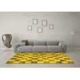 thumbnail image 3 of Ahgly Company Machine Washable Indoor Square Checkered Yellow Modern Area Rugs, 3' Square, 3 of 4
