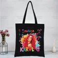 thumbnail image 1 of Karol G Bichota-Bolso de mano de lona con dibujos animados, bolsa de mano de tela reutilizable, bolso de hombro, para cantante de música, Bonito, color negro, 1 of 5