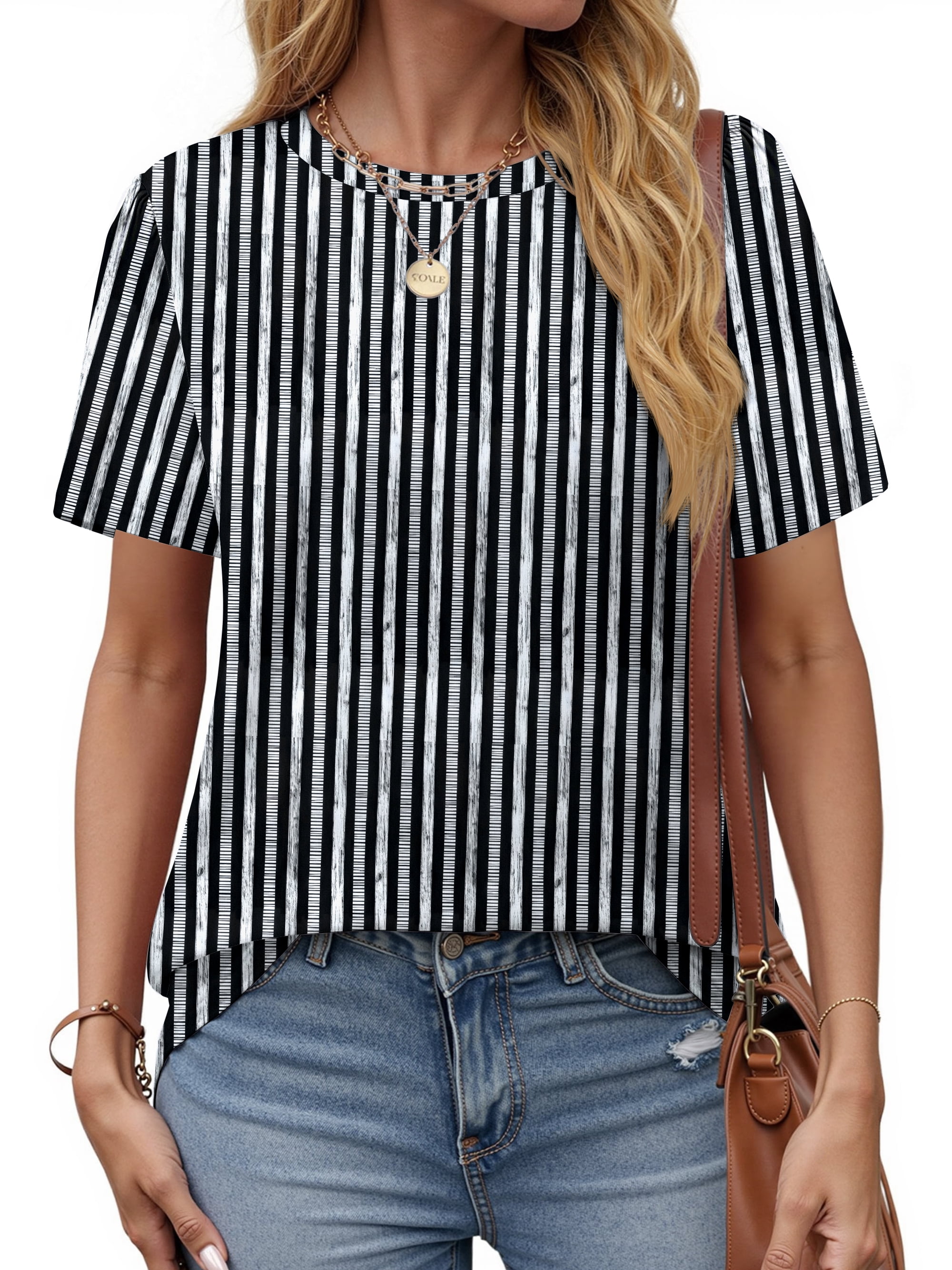 Fantaslook Womens Summer Tops Dressy Casual Short Sleeve Shirts Crew Neck Tunic Floral Blouses