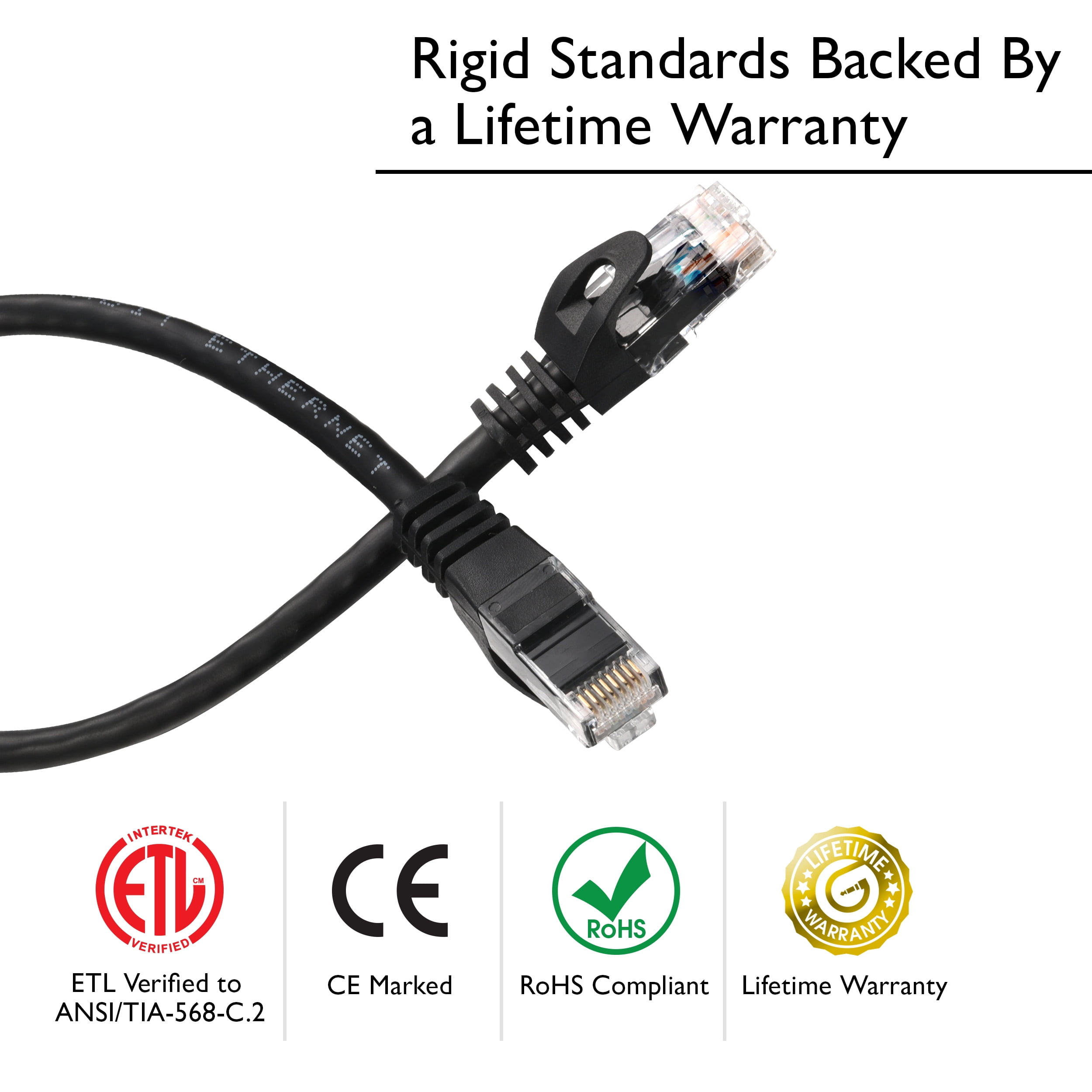 GearIT Cat6 Patch Cable Cat 6 Ethernet Cable Snagless Flexible Soft Tab - Preimum Series, Black
