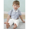 thumbnail image 4 of CARETOO Boy Clothes Set Toddler Formal Plaid Dress Shirt Bowtie Suspender Pants Wedding 1-5 Years, 4 of 18