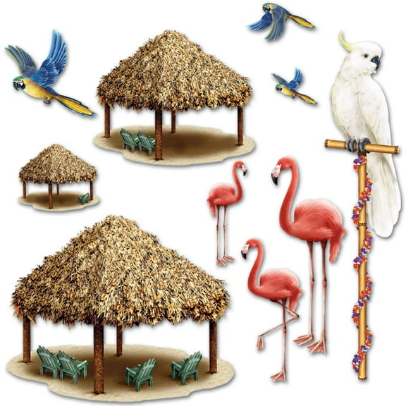 120 Piece Beistle Luau Party Tiki Hut/Tropical Bird Props