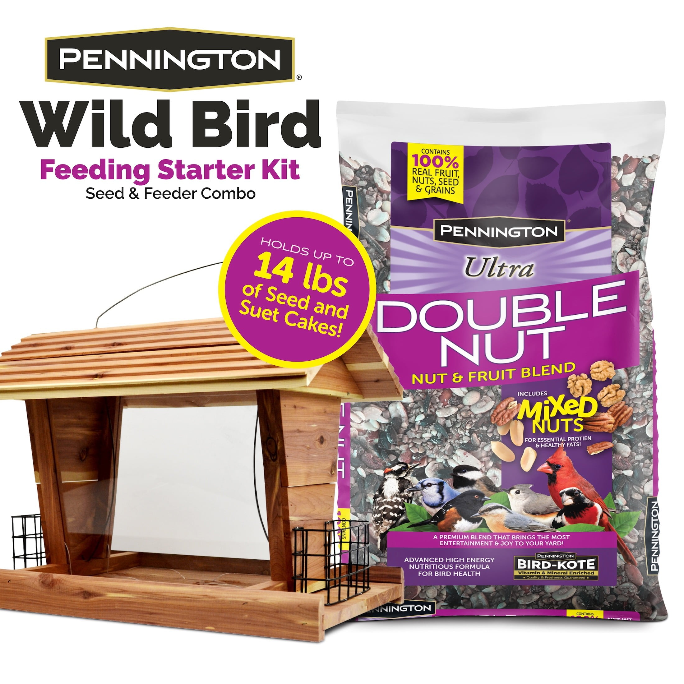 Pennington Cedar Grand Chalet 14 lb Capacity Bird Feeder / 2.5lb Bird Seed All In One Kit 1 Each