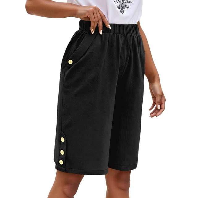 Pantalones informales de mujer con corte recto y holgado - Pantalones de verano con bolsillos con botón - S-XXXL