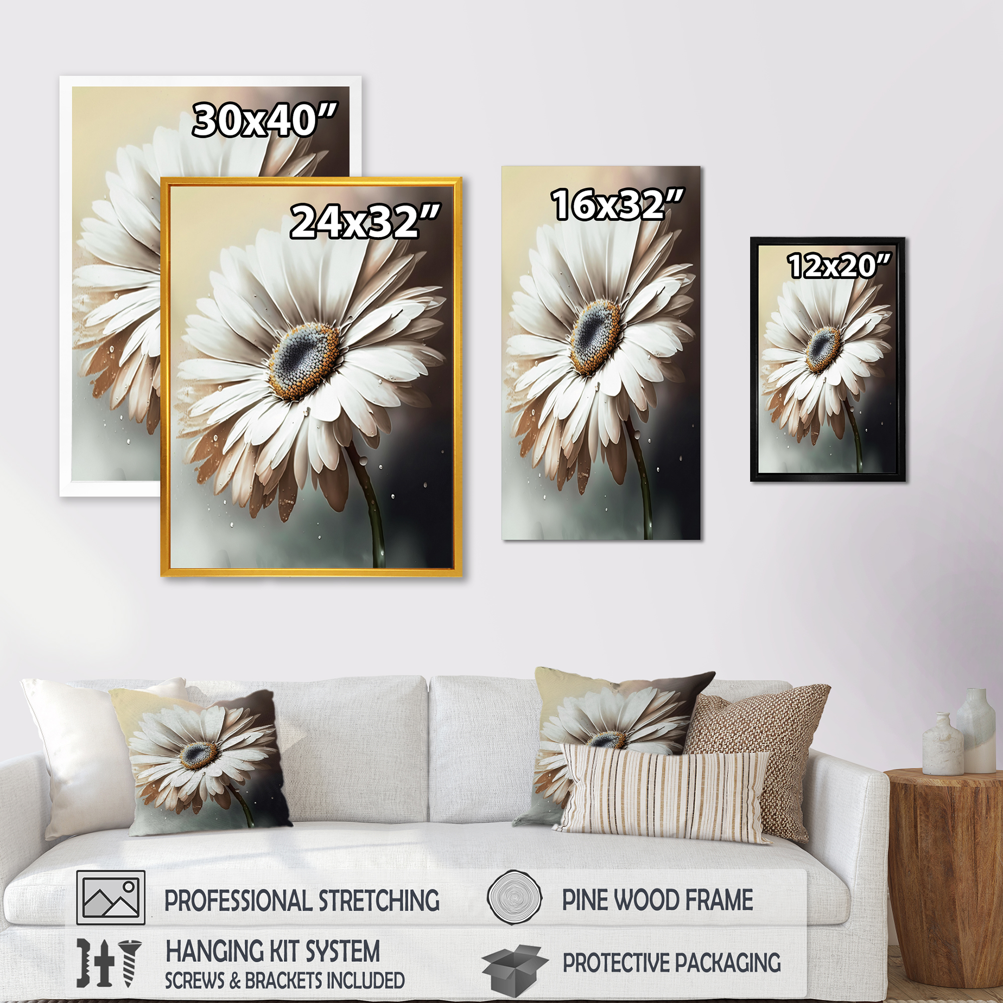 Designart White Gerbera Flowers II Canvas Wall Art