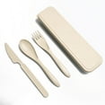 thumbnail image 1 of jesticaly Tableware Set Portable Washable Solid Color Children Flatware Kit Home Preschool Camping Holiday Cutlery Beige 1Set, 1 of 6