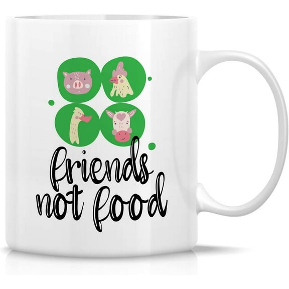 Funny Mug - Friends Not Food Vegan Vegetarianimal Lover 11 Oz Ceramic Coffee Mugs - Funny, Sarcasm, Motivational, Inspirational birthday gifts for friends, him her coworkers, dad, mom sis