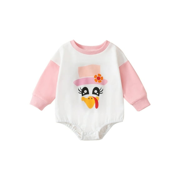 Bagilaanoe Newborn Baby Girl Boy Thanksgiving Romper Sweatshirt Long Sleeve Bodysuit Cartoon Turkey Print Pullover 3M 6M 12M 18M Infant Casual Tee Tops