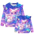 thumbnail image 5 of Uorisanigo Toddler Girl Sweatshirt Oversized Sweatshirts Kids Cute Galaxy Cat Print Pullover Sweater Shirts with Ruffle Shoulder Fall Trendy Kids O-Neck Pullover, 5 of 7