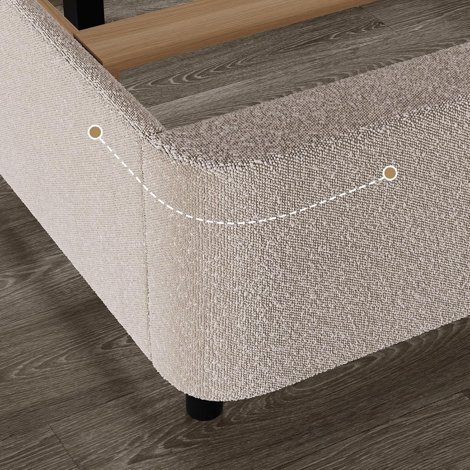 4 EVER WINNER Full Bed Frame with Headboard, Boucle Upholstered Platform Bed Frame wiith Rounded Corner, Soft Cloud Bed Frame, No Box Spring Needed, Cream