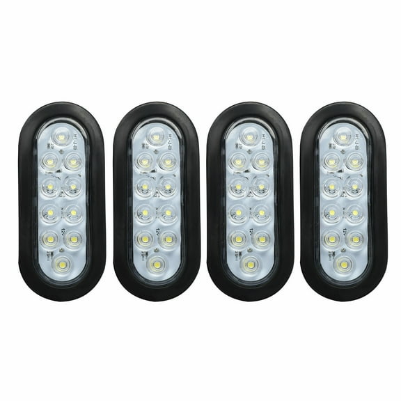4pcs 6" Oval White 10 LED Trailer Truck Reverse Backup Tail Lights Flush Mount