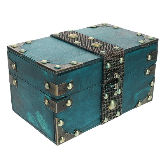 OUNONA Treasure Chest Box Wooden Vintage Storage Decorative Box with Lock for Jewelry Trinkets Keepsakes Box Girls Women