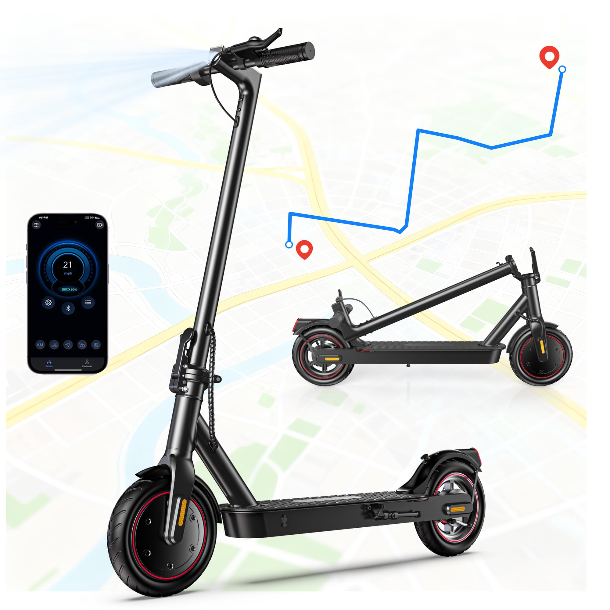 iScooter Electric Scooter for Adults, 21.7 Miles Max Range with 21 MPH Top, 350W Foldable Commuting Electric Scooter, 3-Speed & Cruise Control Escooter Teens