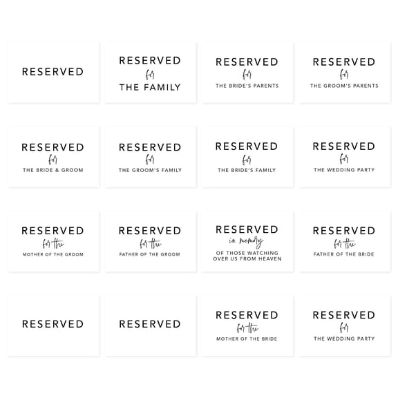 Koyal Wholesale Minimal Modern Table Reserved Signs for Wedding Reception, Ceremony, Foldable Table Tent Cards, 16-Pack