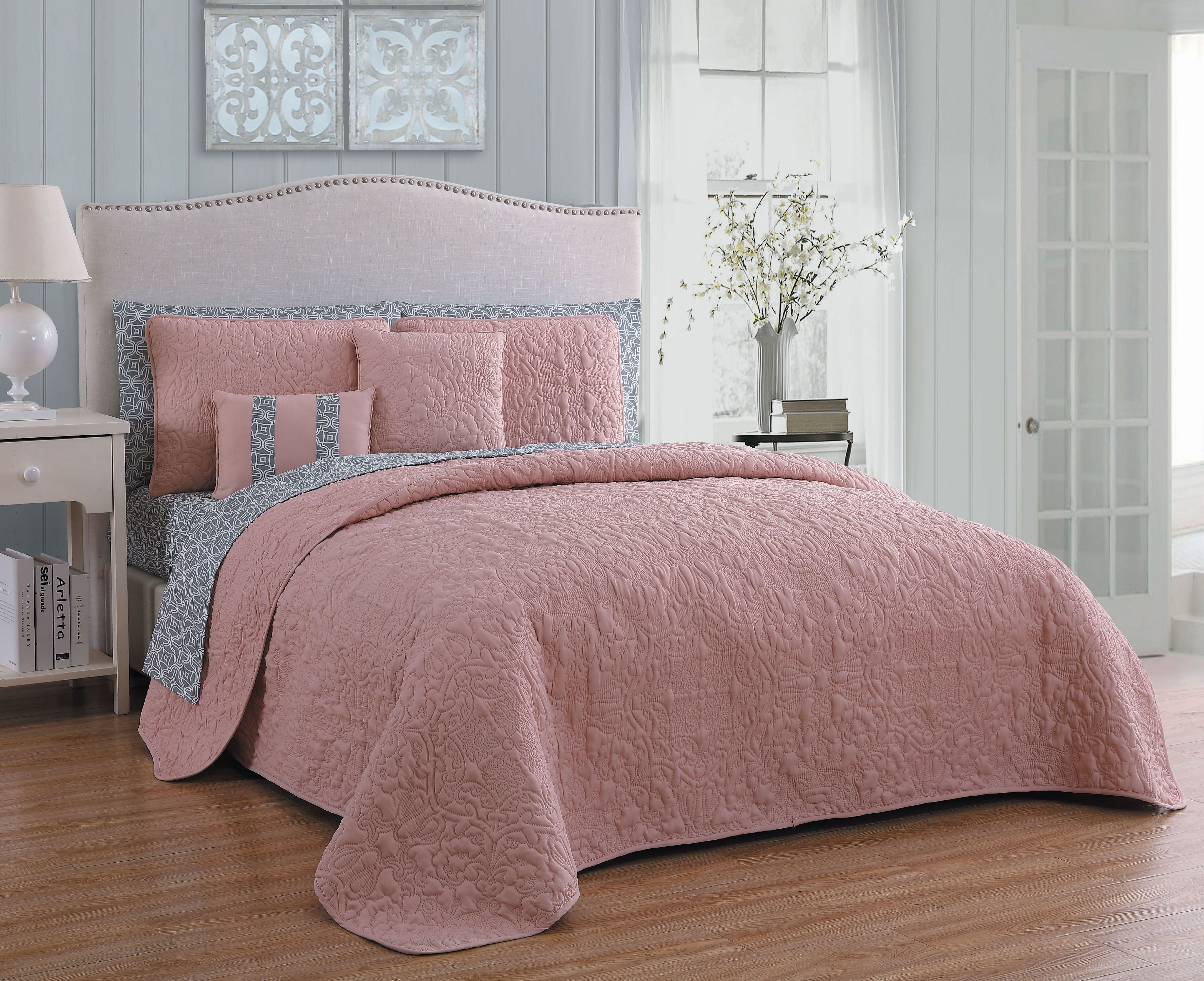 Melbourne 9pc Quilt Set King Blush/Grey