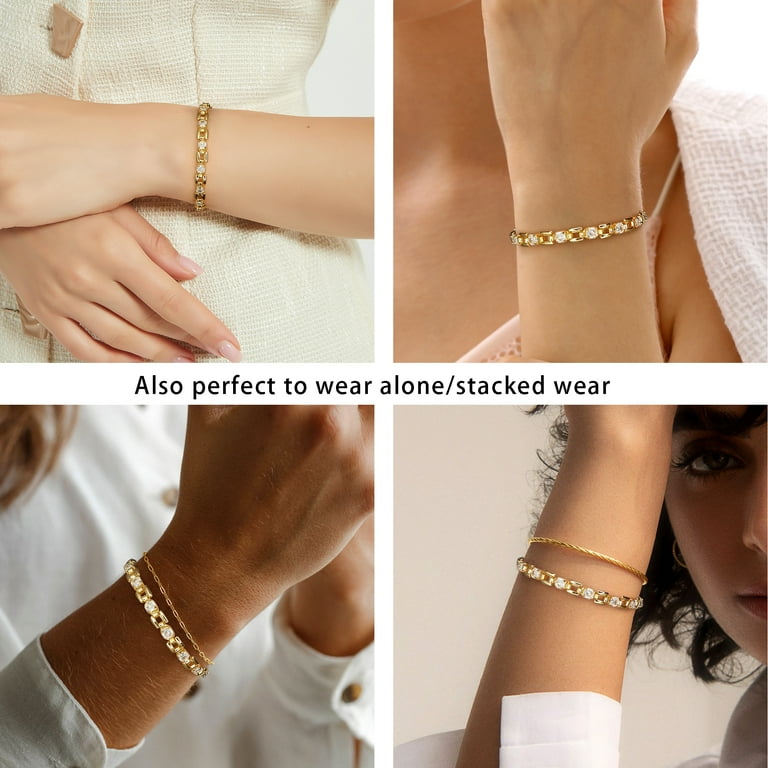 Degolso 18K Gold Plated Bracelet Set – Tennis Bangle With Cubic Zirconia, Non-Tarnish
