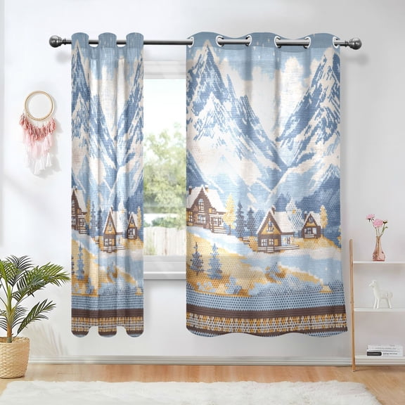 Yayeee Window Curtains Light Filtering 63"x42" Grommet Panel Pair Home Living Room Decor, Winter Mountain