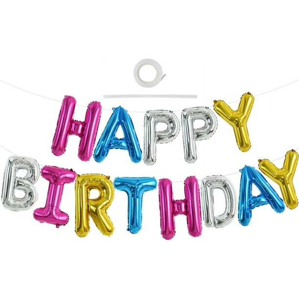 Black Happy Birthday Balloons Banner 16 Inch Mylar Foil Letters Birthday Sign Banner Bunting Reusable for Girls Boys Kids & Adults Birthday Decorations and Halloween Party Supplies