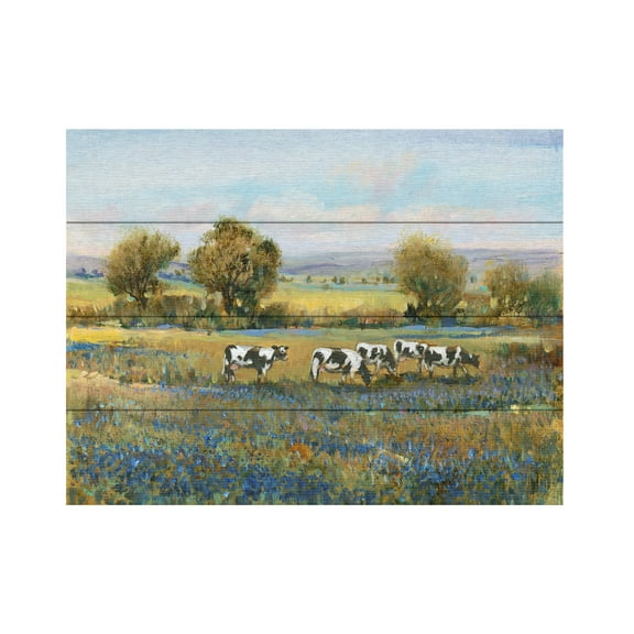 Tim O'Toole 'Field Of Cattle I' Wood Slat Art 12x16
