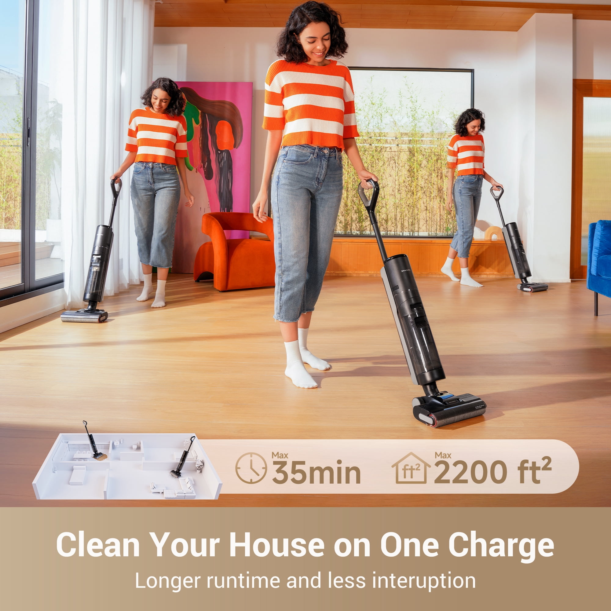 Dreame FloorX 302 Wet Dry Vacuum Cleaner, Vacuum Mop All in One with Auto Self-Cleaning, Floor Cleaner Machine for Hard Floor, 35 Mins Runtime, Edge Cleaning, Self-Propelled Vacuum Mop Combo