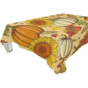 SKYSONIC 60"x60" Square Tablecloth with Pumpkin and Sunflower Prints, Anti-Wrinkle and Smooth Table Cloth for Kitchen/Home/Dinning Wedding Decoration