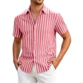 thumbnail image 2 of Kalauyu Short Sleeve Vertical Striped Button Down Shirts for Men Turn Down Collared Lightweight Blouse Casual Summer Shirt Tees, 2 of 5