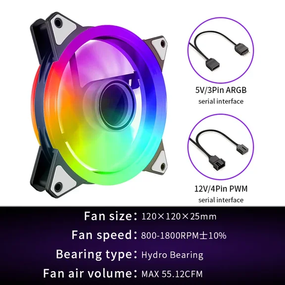 Teacer GH-12 120mm PC computer case Fan 12V/4pin PWM 5V/3pin double ring argb unlimited space quiet chassis cooling ventilador