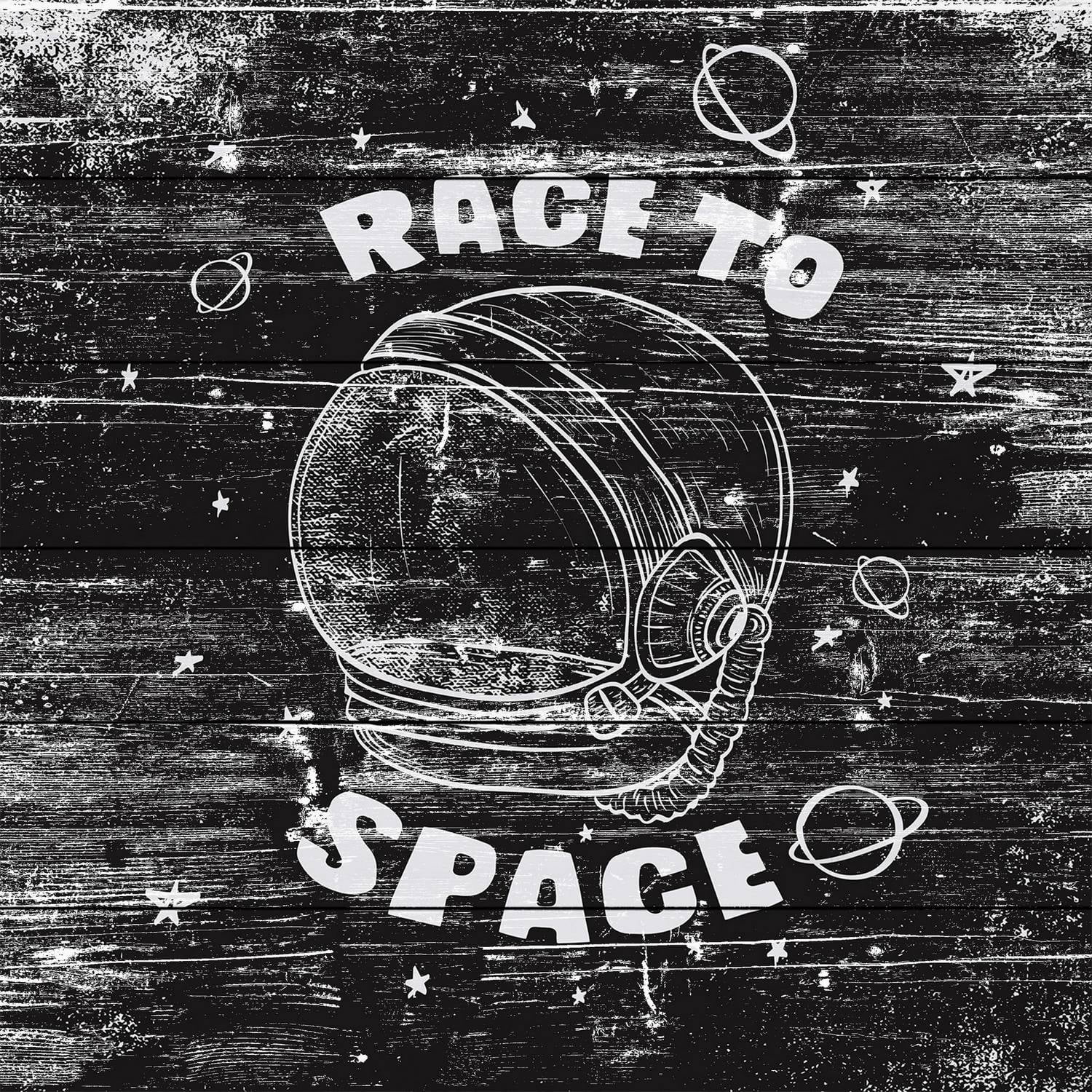 Race to Space Painting Print on White Wood