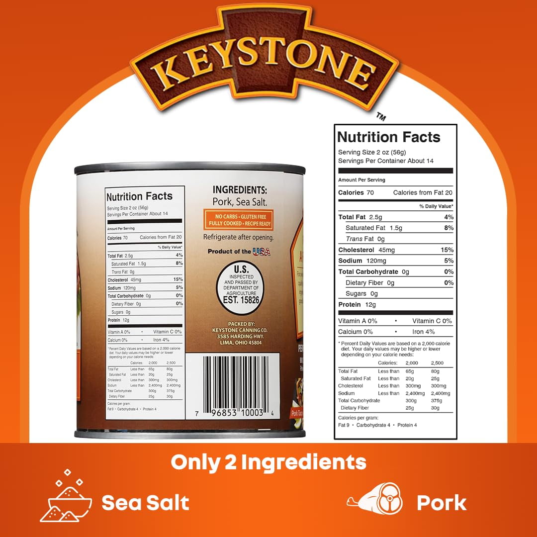 (6 Cans Pack) Keystone All Natural Pork 28 oz Can ✅ Emergency Survival Food For Camping Hiking and Backpacking Ready to Eat ✅