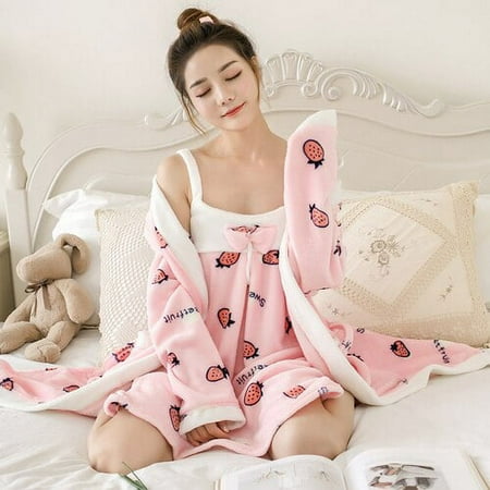 

PIKADINGNIS Warm Flannel Robe Set Winter Floral Robe Thicken Sexy Nightgowns Bathrobe Women Pajamas Bath Flannel Robe Sleepwear Womens Cloth