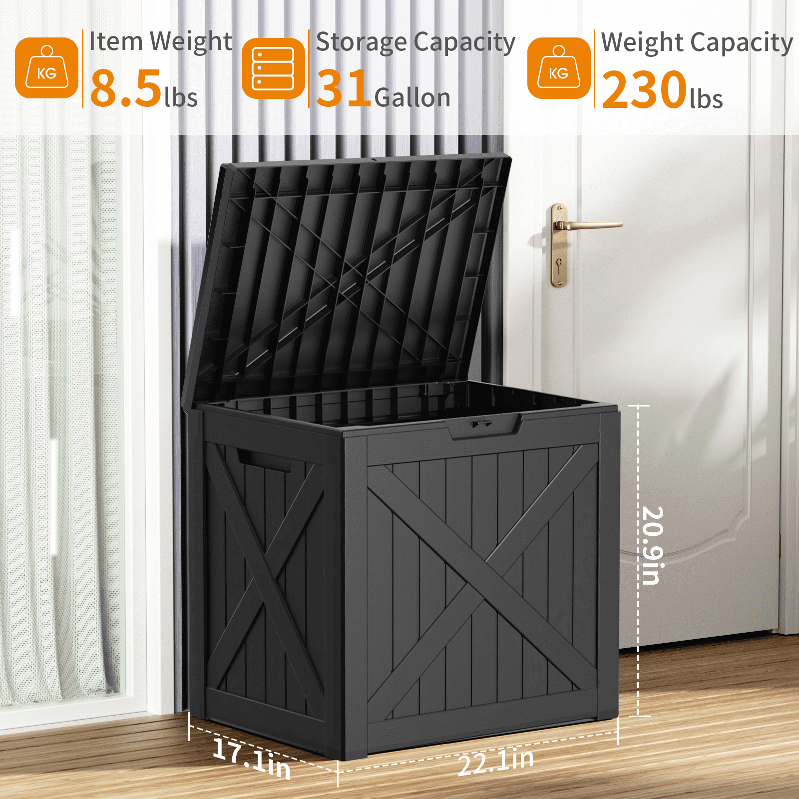 MAYEERTY 32 Gallons Outdoor Deck Box, Large Capacity Storage Box for Patio Furniture Cushions, Pillow Outdoor Indoor, Black