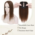 thumbnail image 3 of MY-LADY Clip In Remy Topper Hairpiece Human Hair Clip On Toupee Wispy Bangs For Women Middle Part With Hair Loss Thinning Hair #04 Medium Brown, 3 of 8