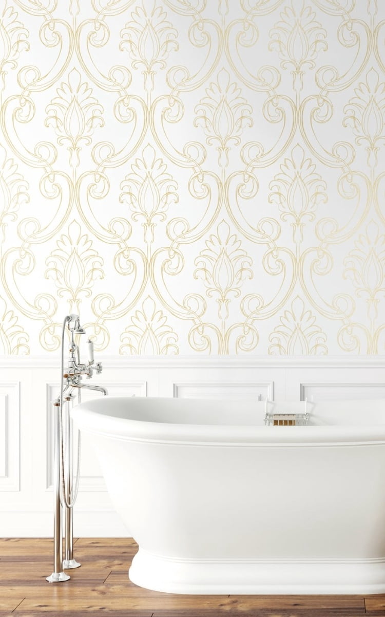 NextWall Metallic Gold Sketched Damask Peel and Stick Wallpaper