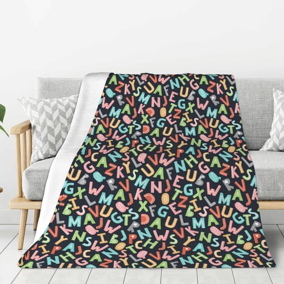 Rateoe Alphabet Pattern Flannel Throw Blanket, Ultra-soft Blanket for Bed, Couch, Car, Hypoallergenic Anti-pilling blanket-